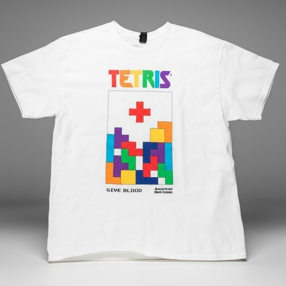 Gildan Tetris x American Red Cross White Graphic Cotton Tee - Size L
